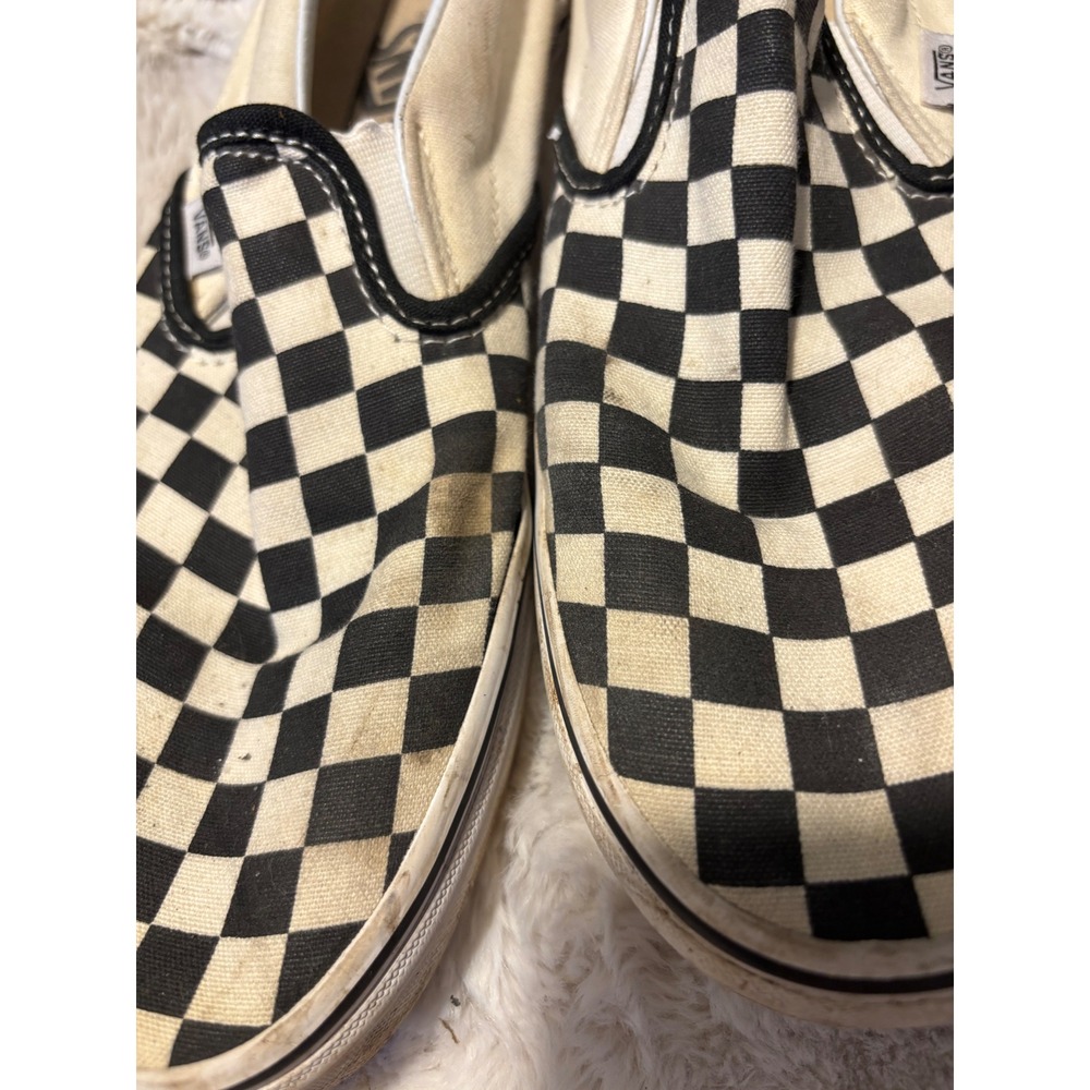 Vans Classic Slip-On Checkerboard Black Off White Sneakers Mens 9.5 Womens 11